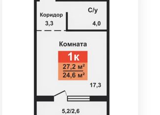 Продается квартира студия, 24.6 м2, Курган, 8-й микрорайон, 6, жилой район Заозёрный