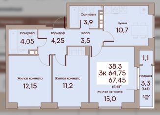 3-комнатная квартира на продажу, 64.75 м2, Пермь, Спартаковская улица, 3, Индустриальный район