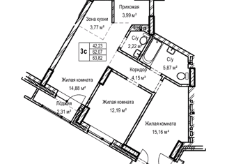 3-комнатная квартира на продажу, 62 м2, Новосибирск, Коммунистическая улица, 10, Центральный район