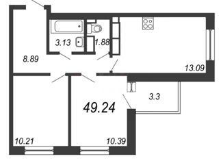 2-комнатная квартира на продажу, 49 м2, посёлок Парголово, ЖК Континенты, Брюлловская улица, 5с1