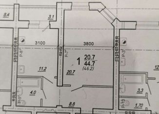 Однокомнатная квартира на продажу, 44.7 м2, Россошь, улица Строителей, 15Б