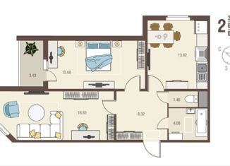 Продажа двухкомнатной квартиры, 63.71 м2, село Новая Усмань, Алмазная улица, 4