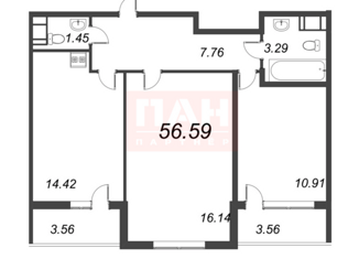 Продается двухкомнатная квартира, 56.59 м2, Санкт-Петербург, муниципальный округ Гавань