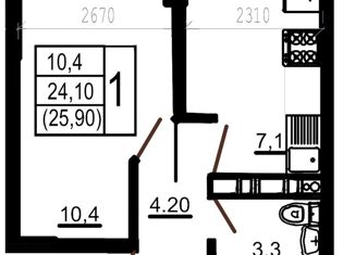 1-ком. квартира на продажу, 26 м2, посёлок городского типа Энем, переулок Ильницкого, 3к2
