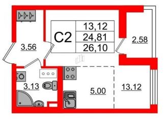 Продается квартира студия, 24.5 м2, Санкт-Петербург, Красносельский район, проспект Ветеранов, 175