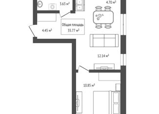 Продается двухкомнатная квартира, 35.77 м2, Новосибирск, улица Ясный Берег, 25, ЖК Ясный Берег