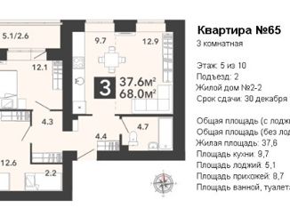 Продается 2-ком. квартира, 68 м2, Пенза, жилой комплекс Новелла, с6, район Заводской