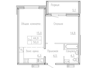 Продается 2-комнатная квартира, 44.9 м2, Новосибирская область, 3-й микрорайон, 14/1