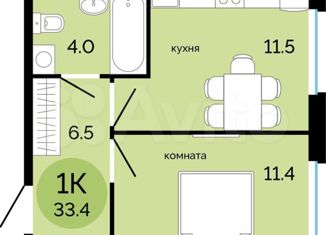 Продажа 1-комнатной квартиры, 33.4 м2, Пермский край, улица Яблочкова, 5