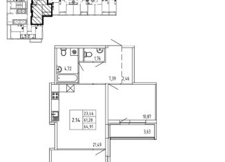 Продается 2-ком. квартира, 61.2 м2, поселок Бугры, Тихая улица, 5к3