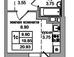 Квартира на продажу студия, 23 м2, посёлок Парголово, Толубеевский проезд, 36к2, ЖК Северная Долина