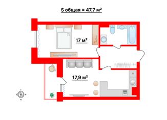 Продается однокомнатная квартира, 47.7 м2, Санкт-Петербург, Парфёновская улица, 6к1, метро Фрунзенская