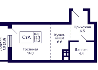 Продаю квартиру студию, 34.2 м2, Новосибирск, метро Золотая Нива, улица Фрунзе, с1