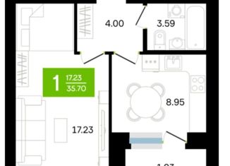 Однокомнатная квартира на продажу, 35.7 м2, Уфа, ЖК Белые росы