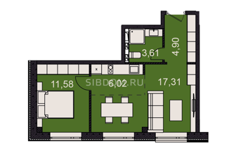 2-ком. квартира на продажу, 43.42 м2, Красноярск, улица Сады, 6Г