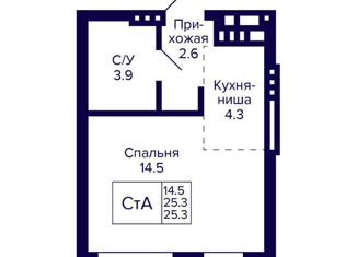 Квартира на продажу студия, 25.3 м2, Новосибирская область, 18-й Бронный переулок
