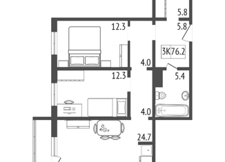 Продажа 3-комнатной квартиры, 76 м2, Красноярск, Судостроительная улица, 31, ЖК КБС. Берег