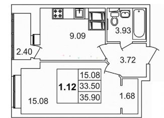 Продам 1-ком. квартиру, 34 м2, Санкт-Петербург, Русановская улица, 18к6