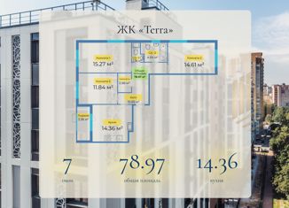 Продам трехкомнатную квартиру, 78.97 м2, Санкт-Петербург, Студенческая улица, 14к2, Студенческая улица