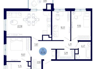 Продается 4-комнатная квартира, 87 м2, село Дядьково, ЖК Правый Берег, 1-й Бульварный проезд, 2