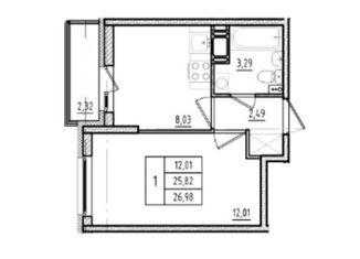Продается 1-комнатная квартира, 27 м2, Мурино, Воронцовский бульвар, ЖК Краски Лета