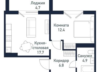 1-комнатная квартира на продажу, 41.6 м2, посёлок Западный