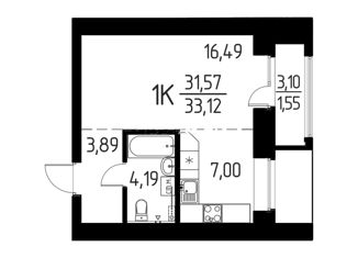 Продам однокомнатную квартиру, 33.29 м2, деревня Кисловка, улица Василия Кандинского, 1