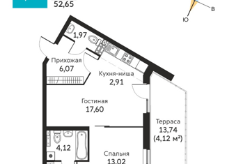 Продается 1-ком. квартира, 50.32 м2, Екатеринбург, улица Олега Кошевого, 1, ЖК Уктус
