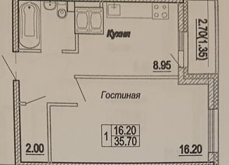 Продается 1-комнатная квартира, 34.4 м2, посёлок Шушары, ЖК Волна, Новгородский проспект, 10