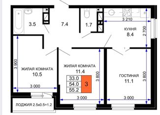 Продажа 3-комнатной квартиры, 55.2 м2, Краснодарский край, улица Лётчика Позднякова, 2к4