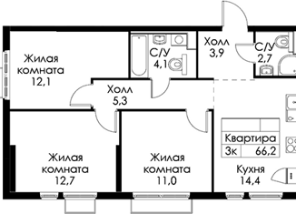 Продам 3-ком. квартиру, 66.2 м2, Санкт-Петербург, Кантемировская улица, 11с1, Кантемировская улица