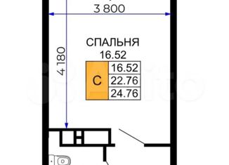 Квартира на продажу студия, 25 м2, Краснодар, улица Петра Метальникова, 38, микрорайон имени Евгении Жигуленко