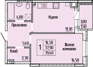 Продажа 1-комнатной квартиры, 39.4 м2, Батайск, улица Леонова, 12к1, ЖК Прибрежный
