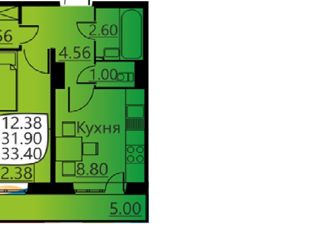 1-комнатная квартира на продажу, 33.4 м2, Пермь, улица Гашкова, 51, ЖК Мотовилихинский