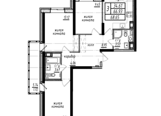 Продается 3-ком. квартира, 66.93 м2, посёлок Парголово, ЖК Северная Долина