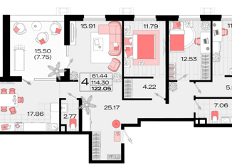 Продается четырехкомнатная квартира, 122.05 м2, Армавир