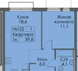 1-ком. квартира на продажу, 39.8 м2, Санкт-Петербург, Кантемировская улица, 11с1, Кантемировская улица