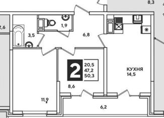 Продаю 2-комнатную квартиру, 50.3 м2, Краснодар, ЖК Парк Победы, улица Героя Пешкова, 14/1