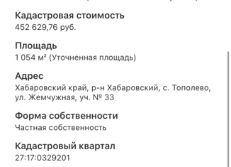 Продажа участка, 10.5 сот., село Тополево, Жемчужная улица