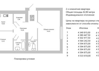 2-комнатная квартира на продажу, 62.8 м2, деревня Крутые Выселки, Лучезарная улица, 12
