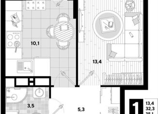 Продаю 1-комнатную квартиру, 32.3 м2, Краснодар, улица Константина Гондаря, 99