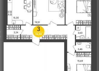 Продаю 3-ком. квартиру, 94.88 м2, Йошкар-Ола, микрорайон Фестивальный, Западная улица, 5