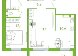 Продажа 2-комнатной квартиры, 56.9 м2, Томская область, улица Пришвина, 52