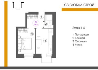 Однокомнатная квартира на продажу, 24.4 м2, Астраханская область