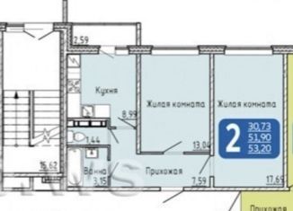 Продажа 2-ком. квартиры, 53.28 м2, Чебоксары, улица писателя Лаврентия Таллерова, ЖК Солнечный Парк