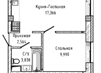 Продам 1-комнатную квартиру, 33.8 м2, Нальчик, улица Тлостанова, 22, район Мей