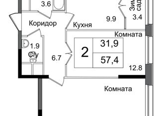 2-комнатная квартира на продажу, 57.6 м2, Москва, станция Бульвар Рокоссовского
