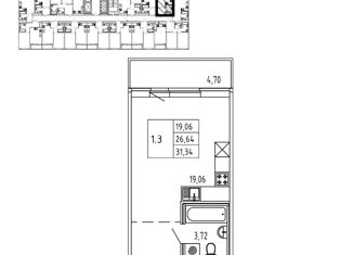 Продам 1-комнатную квартиру, 26.6 м2, поселок Бугры, Тихая улица, 5к3, ЖК Новые Горизонты