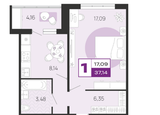 Продажа 1-комнатной квартиры, 37.14 м2, Брянская область, улица А.К. Толстого, 3