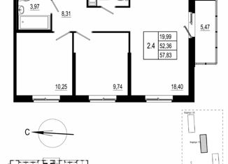 Продается 2-ком. квартира, 52.1 м2, Ленинградская область, Тихая улица, 7к3